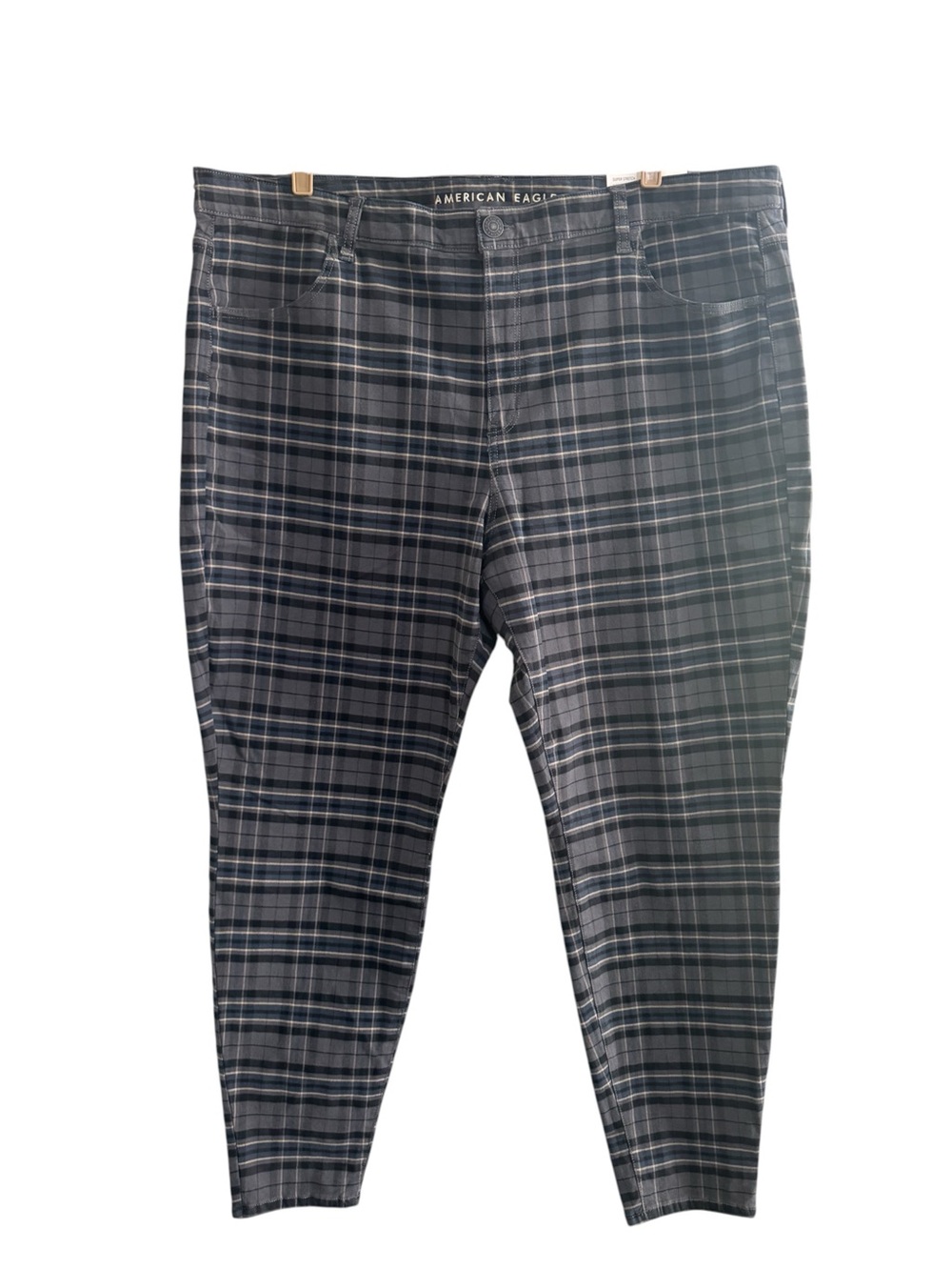 NWT AMERICAN EAGLE GREY PLAID PANTS 24L Long HI-RISE JEGGING JEAN PANTs #7448